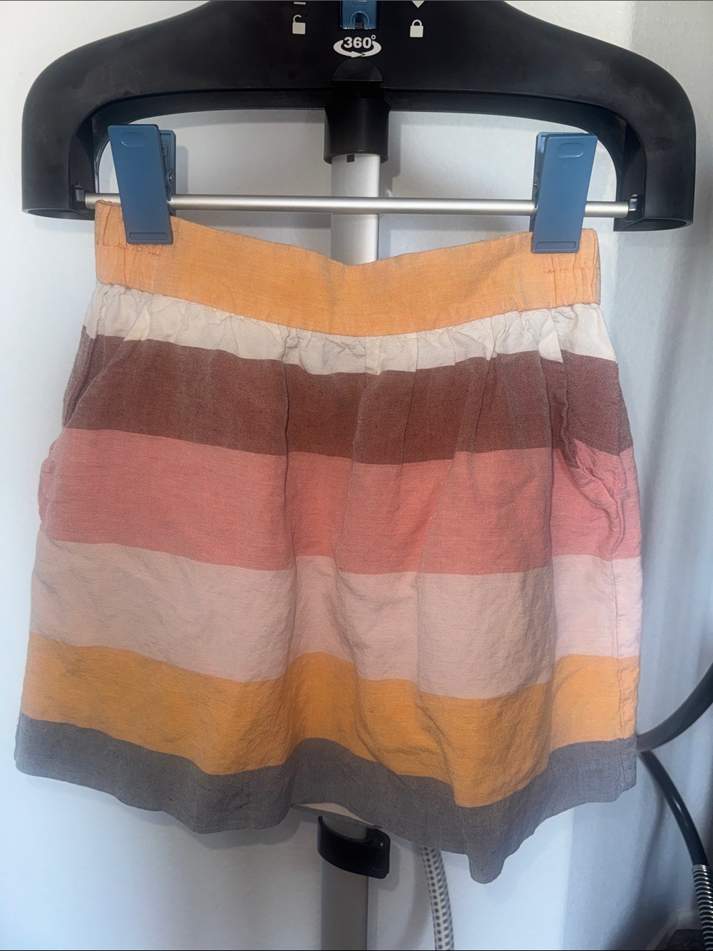 LOFT Striped Mini Skirt in Peach, Rust, Mustard, Gray
